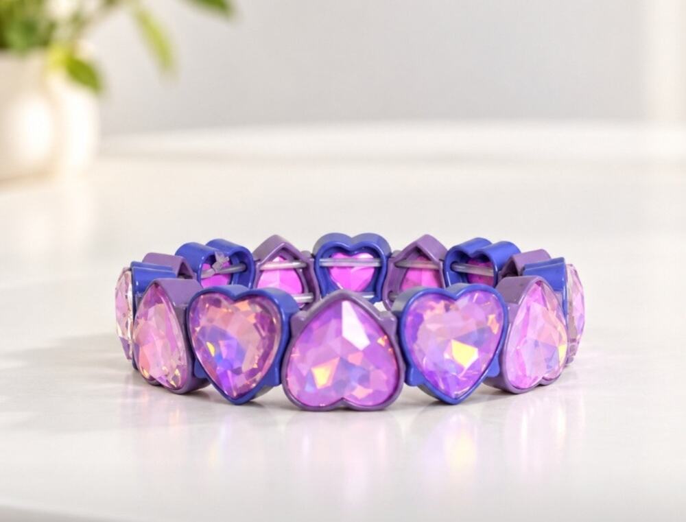Heart Alloy Purple AB Purple Stone Stretch Bracelet New
